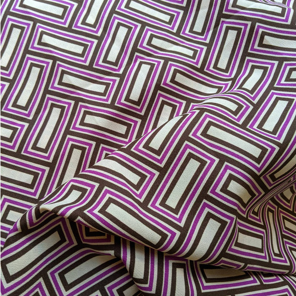 Vintage 60s 70s Funky Retro Fabric, Purple Black Cream Geometric Pattern 44" BTY - Picture 3 of 7